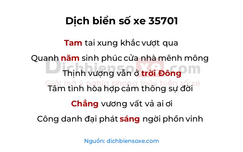 Dịch thơ biển số 35701