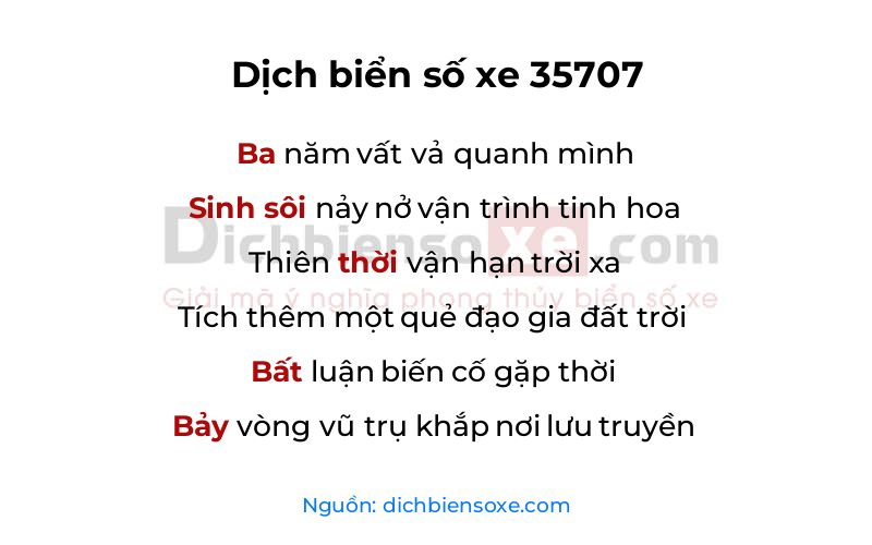 Dịch thơ biển số 35707