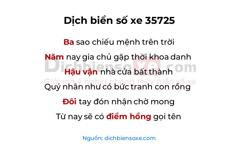 Dịch thơ biển số 35725