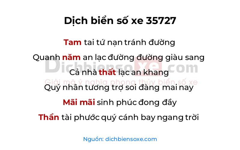 Dịch thơ biển số 35727