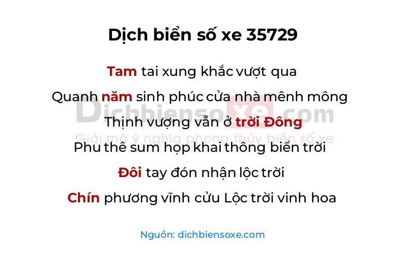 Dịch thơ biển số 35729