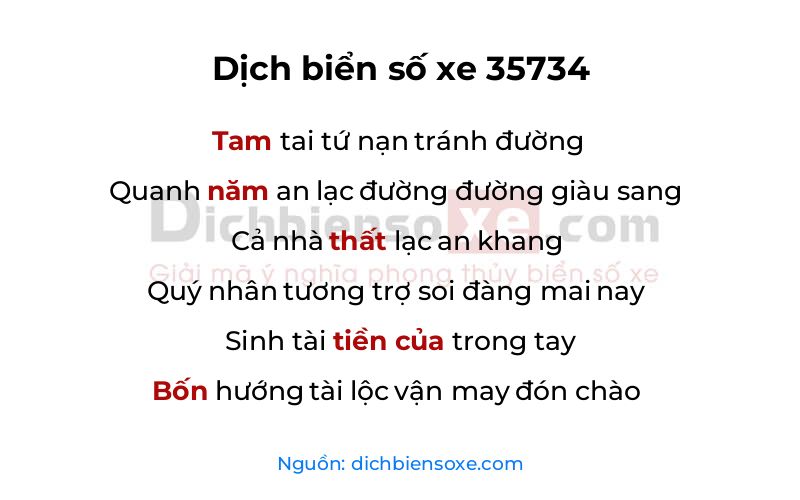 Dịch thơ biển số 35734