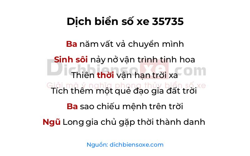 Dịch thơ biển số 35735