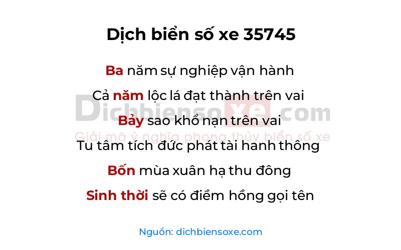 Dịch thơ biển số 35745
