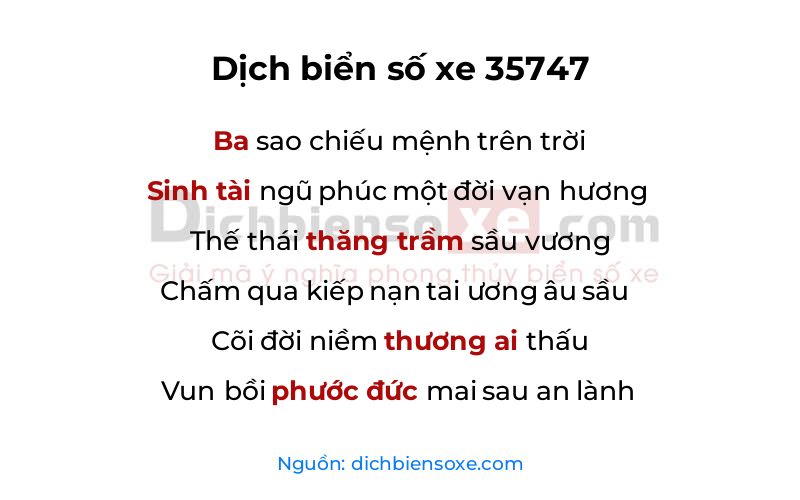 Dịch thơ biển số 35747