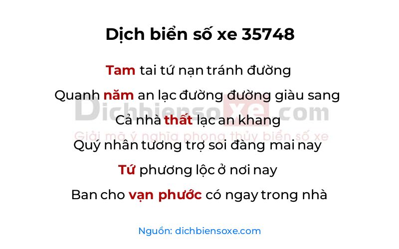 Dịch thơ biển số 35748