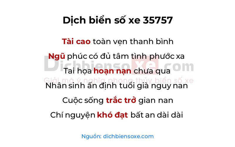 Dịch thơ biển số 35757