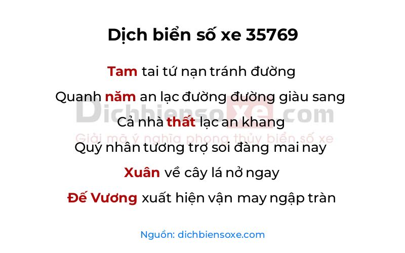 Dịch thơ biển số 35769