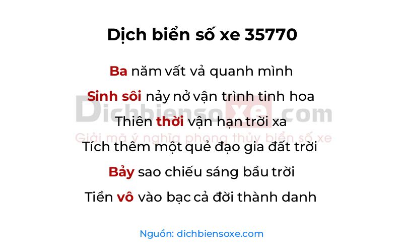 Dịch thơ biển số 35770