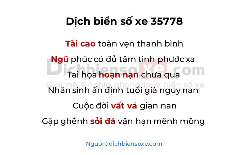 Dịch thơ biển số 35778