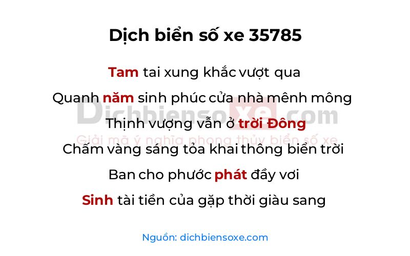 Dịch thơ biển số 35785