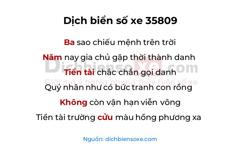 Dịch thơ biển số 35809
