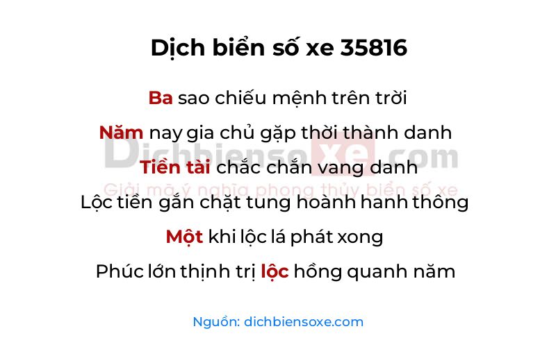 Dịch thơ biển số 35816