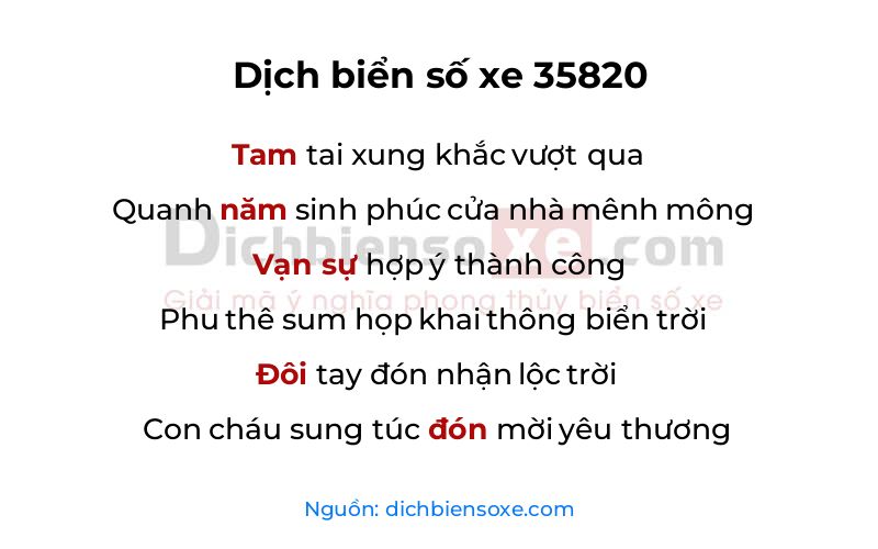 Dịch thơ biển số 35820