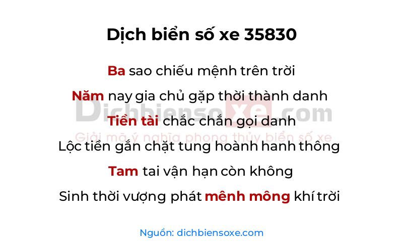 Dịch thơ biển số 35830