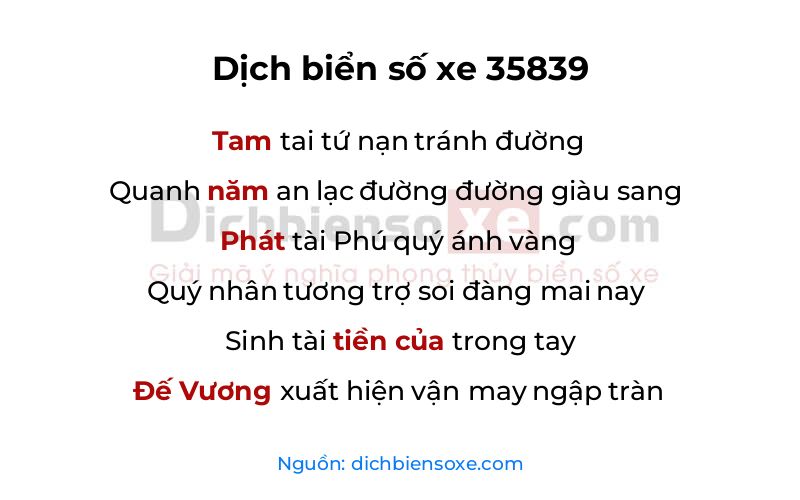 Dịch thơ biển số 35839
