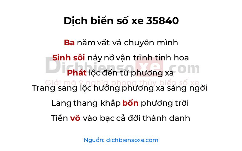 Dịch thơ biển số 35840