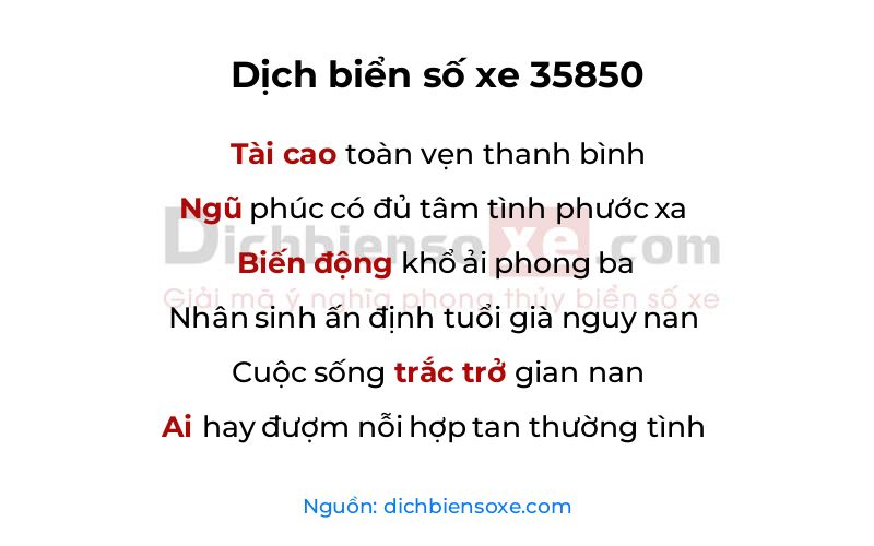 Dịch thơ biển số 35850