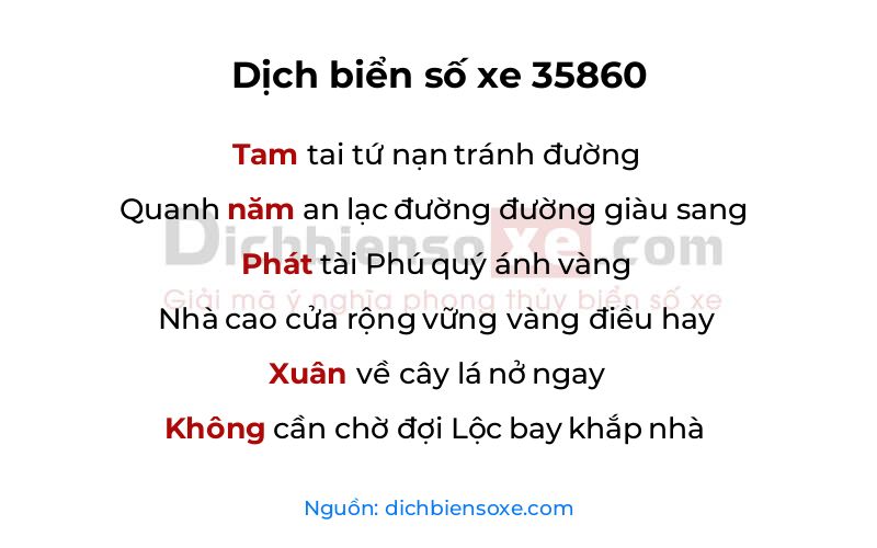 Dịch thơ biển số 35860