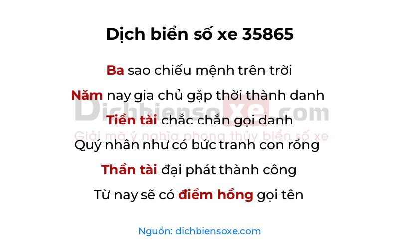 Dịch thơ biển số 35865