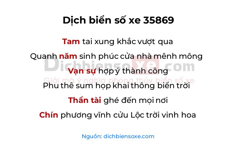 Dịch thơ biển số 35869