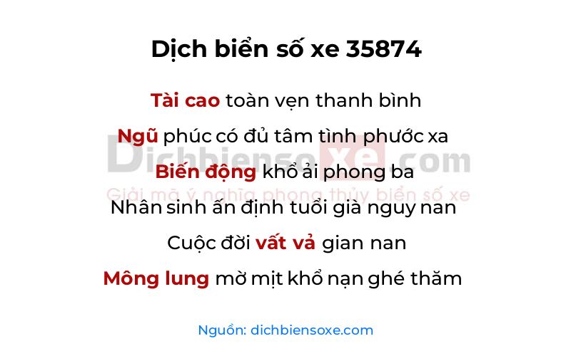 Dịch thơ biển số 35874