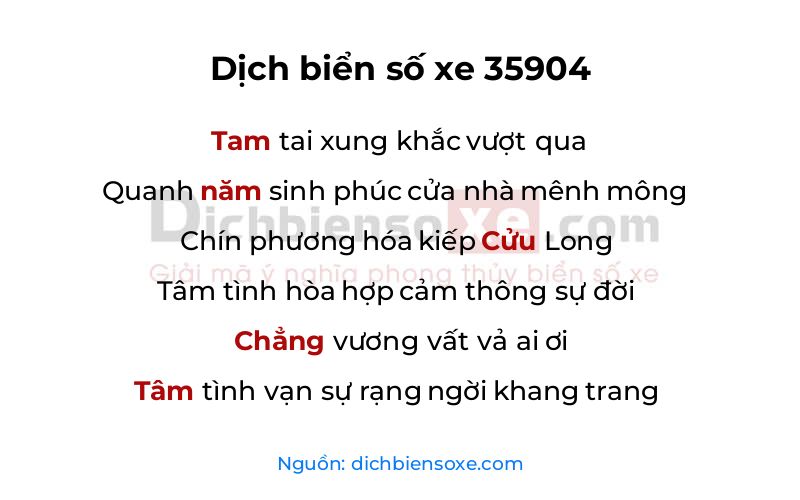 Dịch thơ biển số 35904