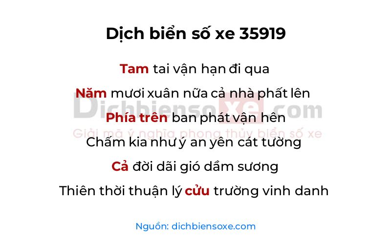 Dịch thơ biển số 35919