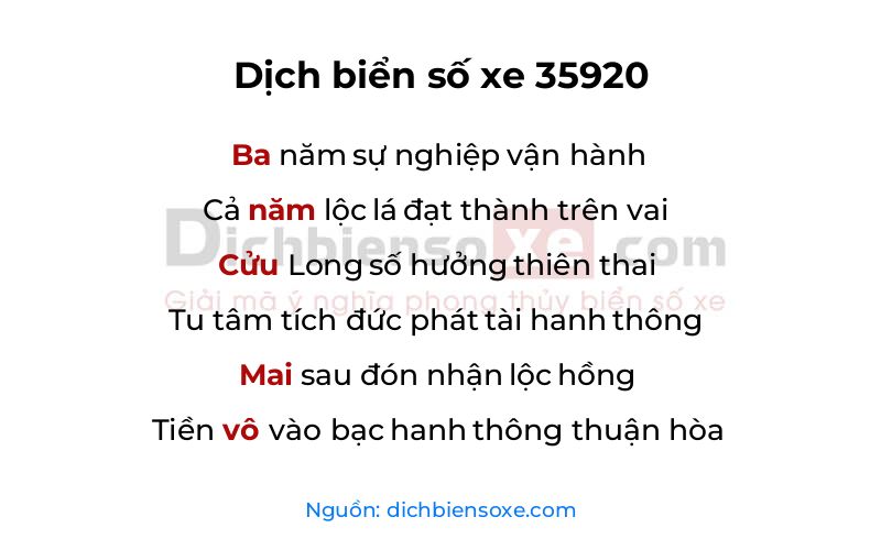 Dịch thơ biển số 35920
