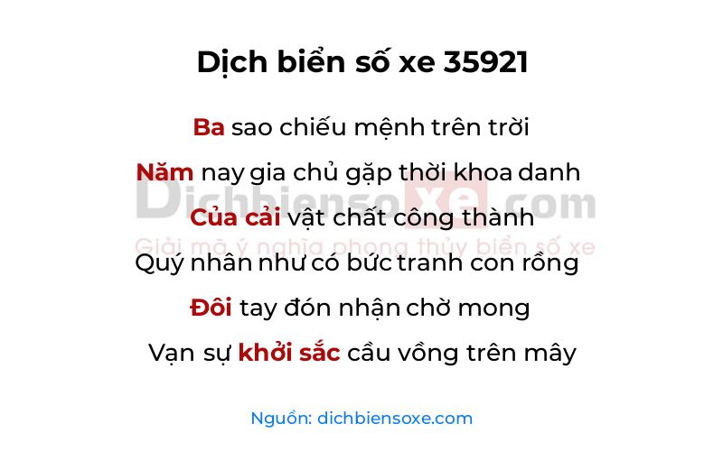 Dịch thơ biển số 35921