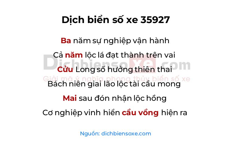 Dịch thơ biển số 35927
