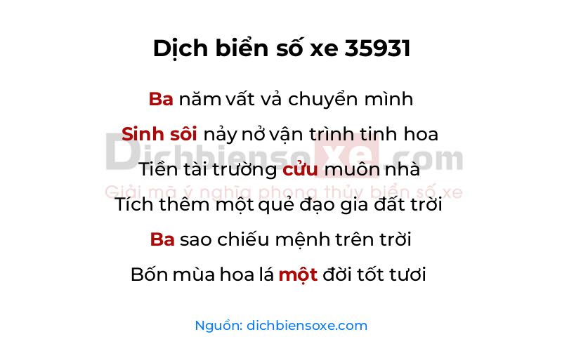 Dịch thơ biển số 35931