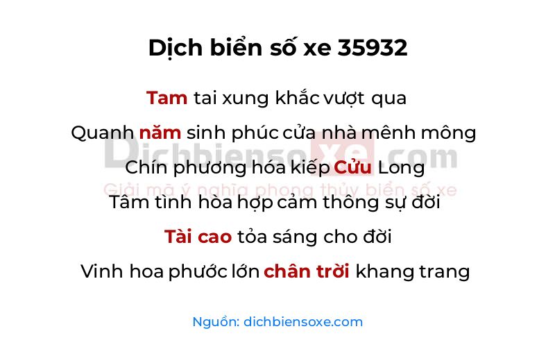 Dịch thơ biển số 35932