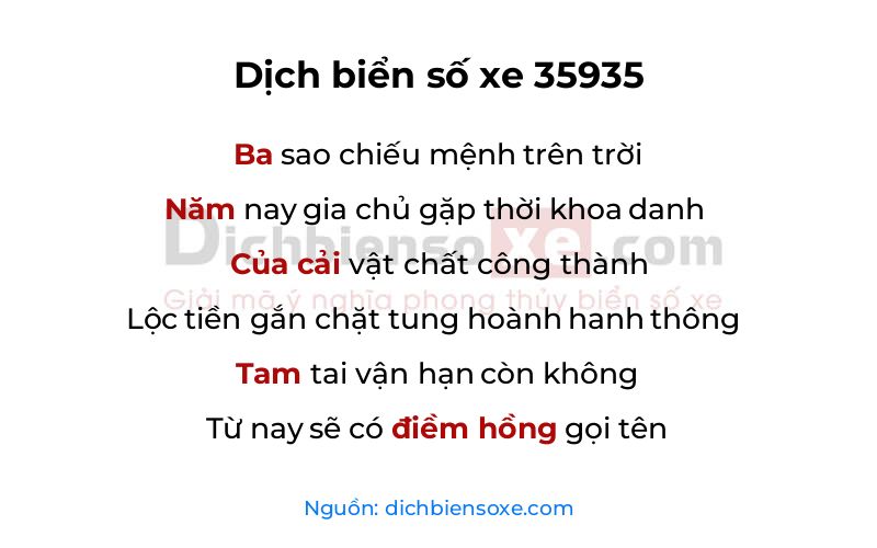 Dịch thơ biển số 35935