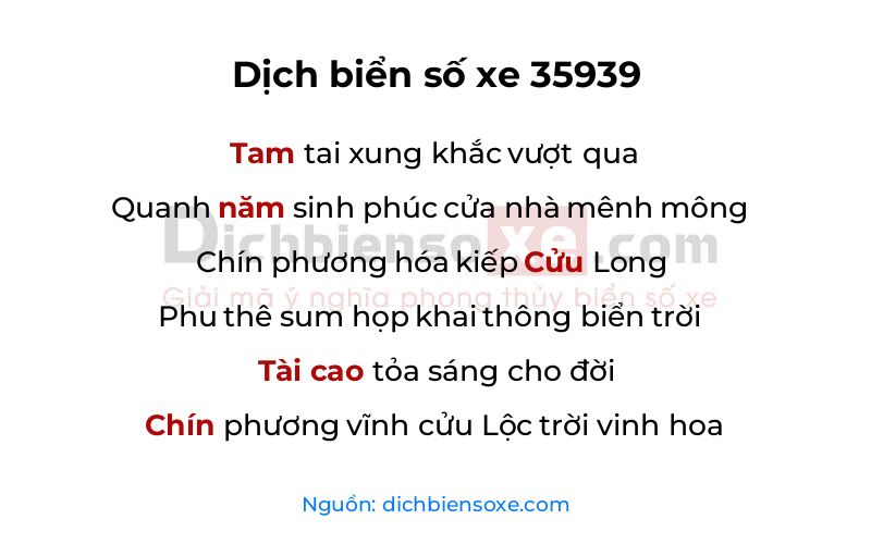 Dịch thơ biển số 35939