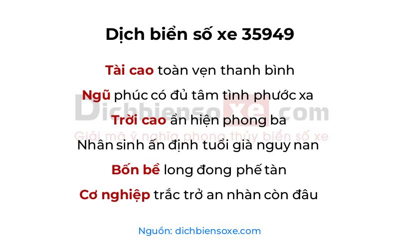 Dịch thơ biển số 35949