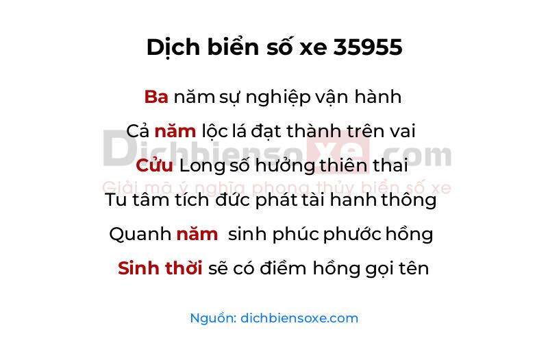 Dịch thơ biển số 35955