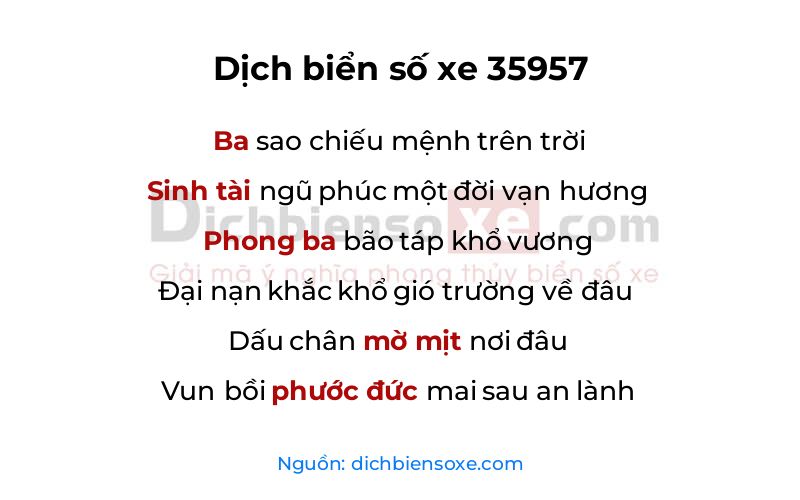 Dịch thơ biển số 35957