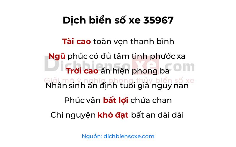 Dịch thơ biển số 35967