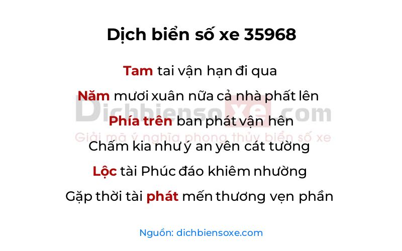 Dịch thơ biển số 35968