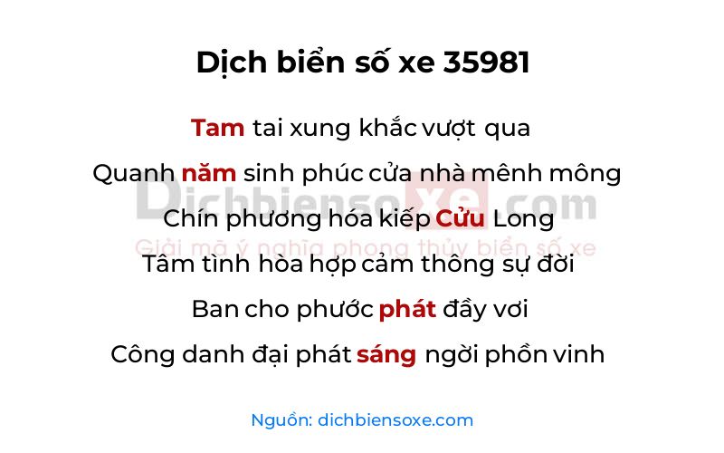 Dịch thơ biển số 35981