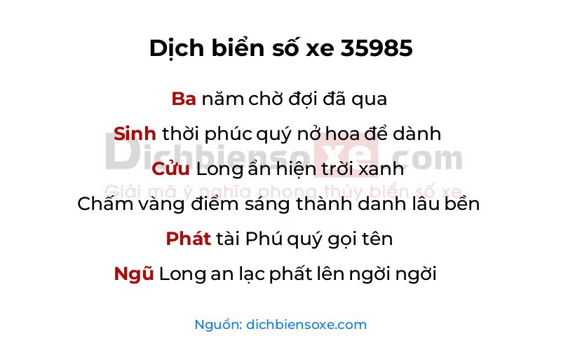 Dịch thơ biển số 35985