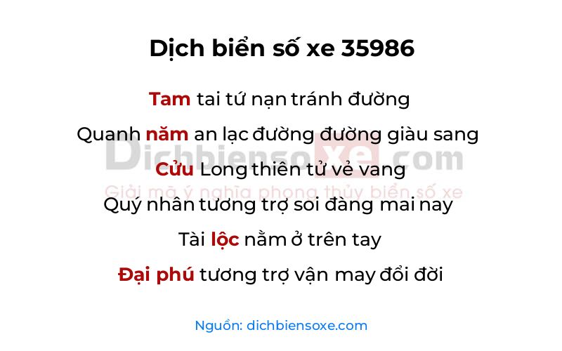 Dịch thơ biển số 35986