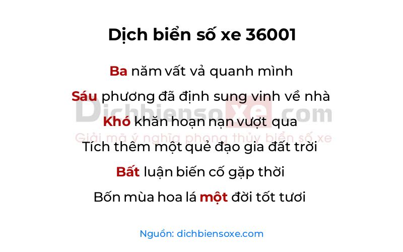 Dịch thơ biển số 36001