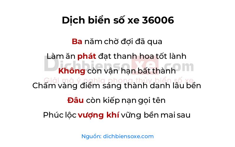 Dịch thơ biển số 36006