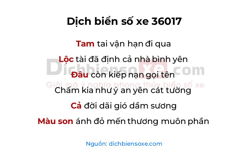 Dịch thơ biển số 36017