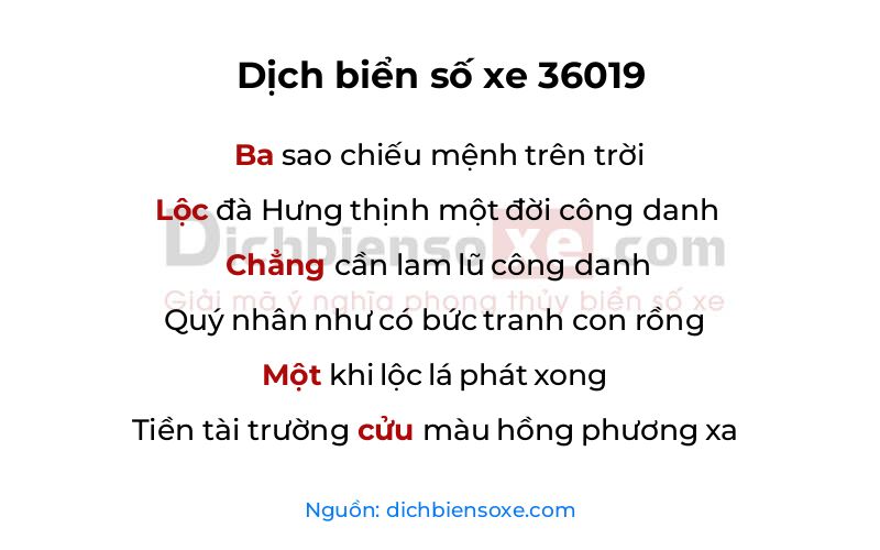Dịch thơ biển số 36019