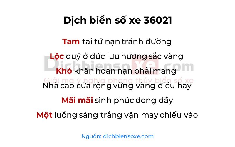 Dịch thơ biển số 36021