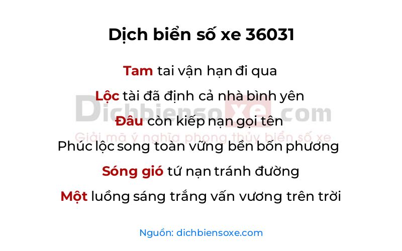 Dịch thơ biển số 36031
