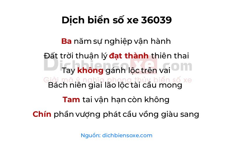 Dịch thơ biển số 36039